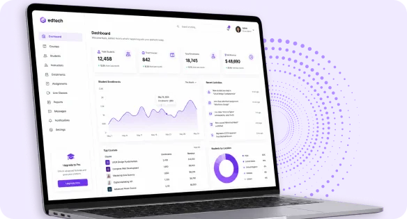 e-learning app admin dashboard with analytics and user role management