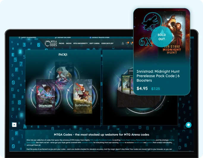 Case study for custom digital goods webstore- MTGA Codes