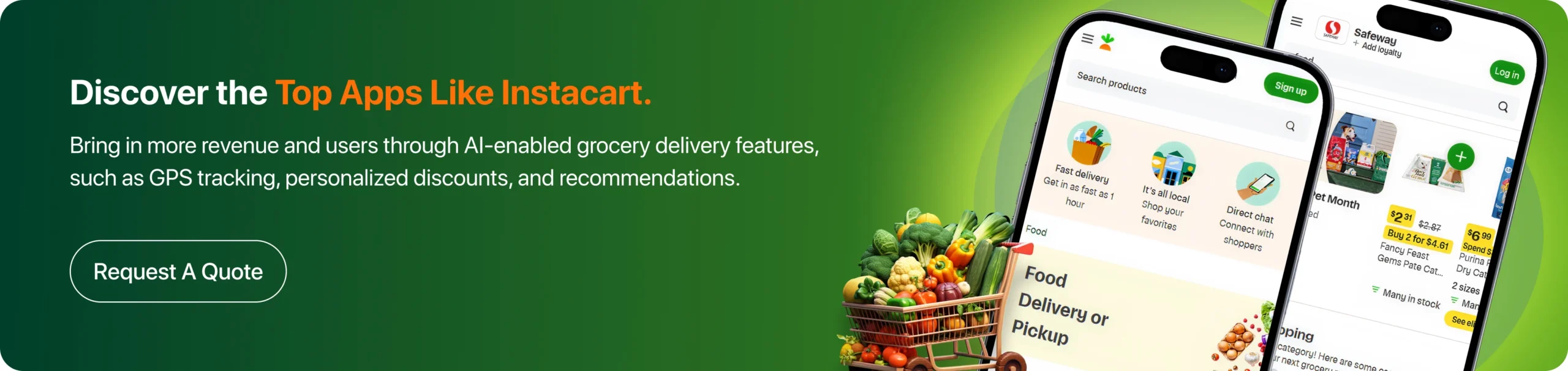 Bring in more revenue and users through AI-enabled grocery delivery features, such as GPS tracking, personalized discounts, and recommendations. 