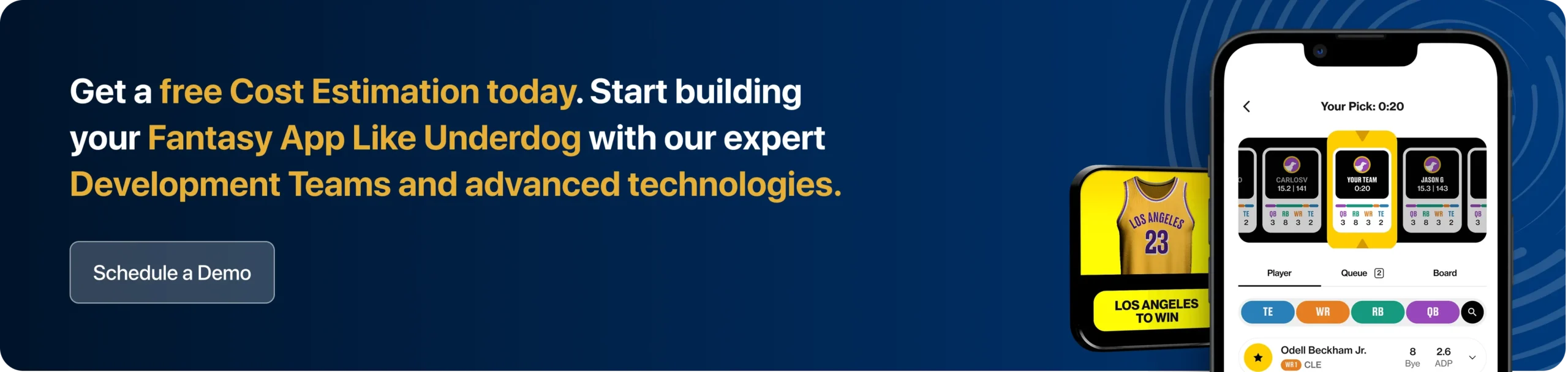 Get a free Cost Estimation today. Start building your Fantasy App Like Underdog with our expert Development Teams and advanced technologies.