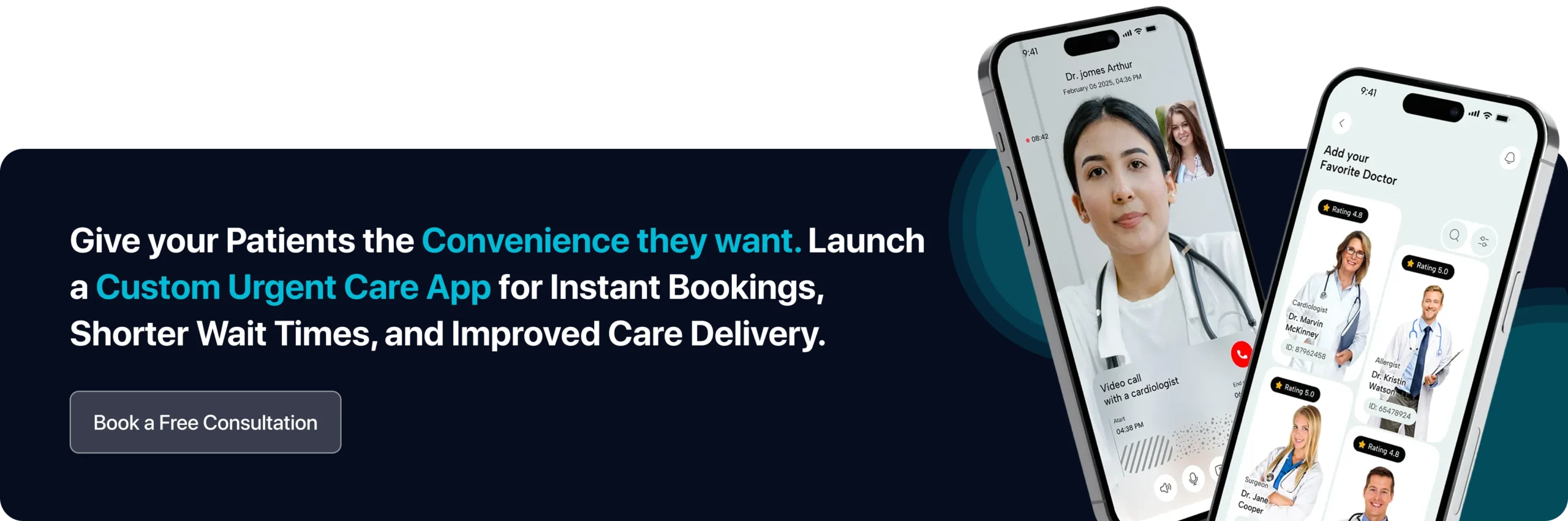 Give your Patients the Convenience they want. Launch a Custom Urgent Care App for Instant Bookings, Shorter Wait Times, and Improved Care Delivery. 
