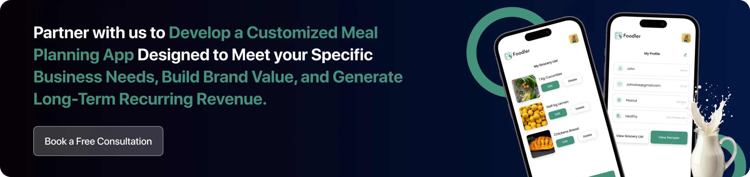 Partner with us to Develop a Customized Meal Planning App Designed to Meet your Specific Business Needs, Build Brand Value, and Generate Long-Term Recurring Revenue.