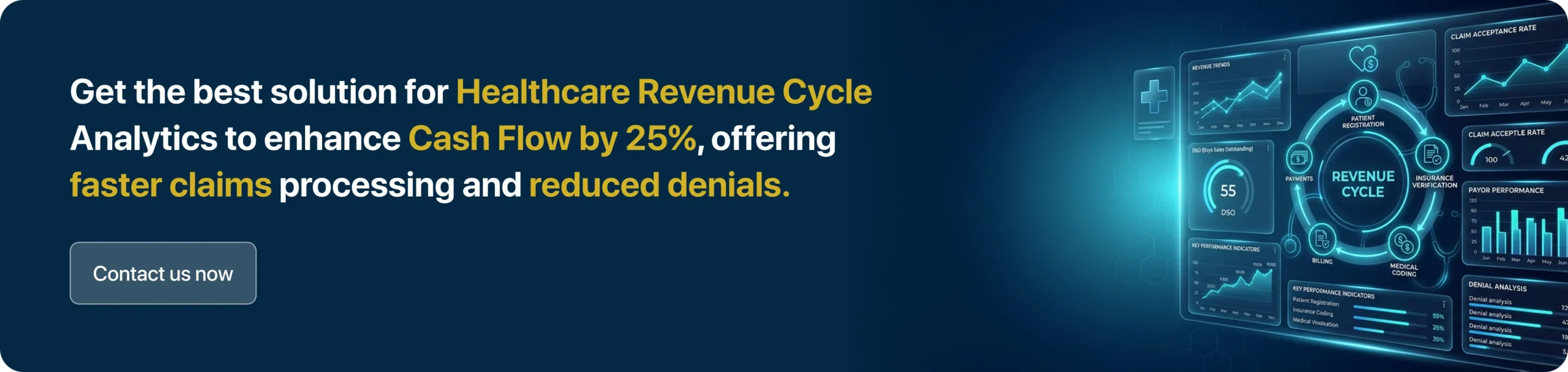 Get the best solution for Healthcare Revenue Cycle Analytics to enhance Cash Flow by 25%, offering faster claims processing and reduced denials