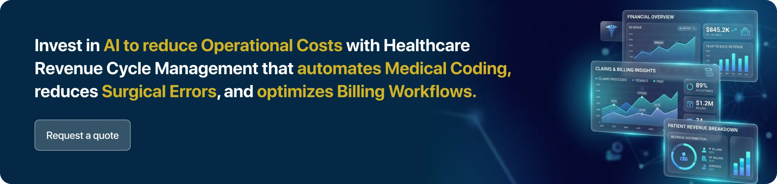 Invest in AI to reduce Operational Costs with Healthcare Revenue Cycle Management that automates Medical Coding, reduces Surgical Errors, and optimizes Billing Workflows. 