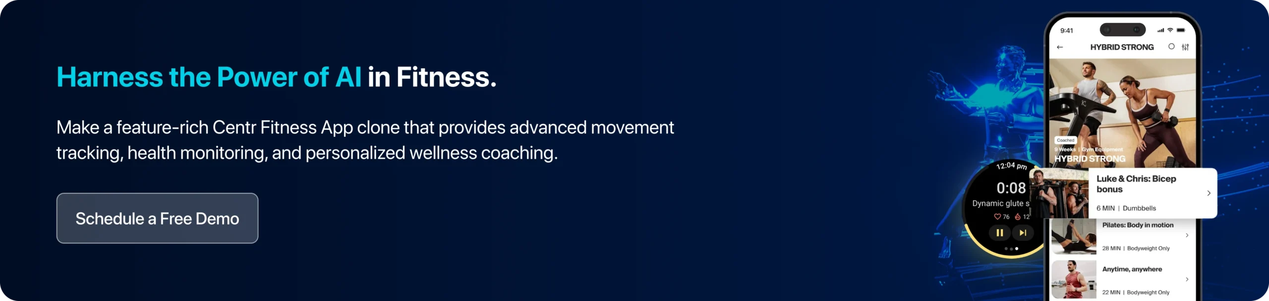 Make a feature-rich Centr Fitness App clone that provides advanced movement tracking, health monitoring, and personalized wellness coaching