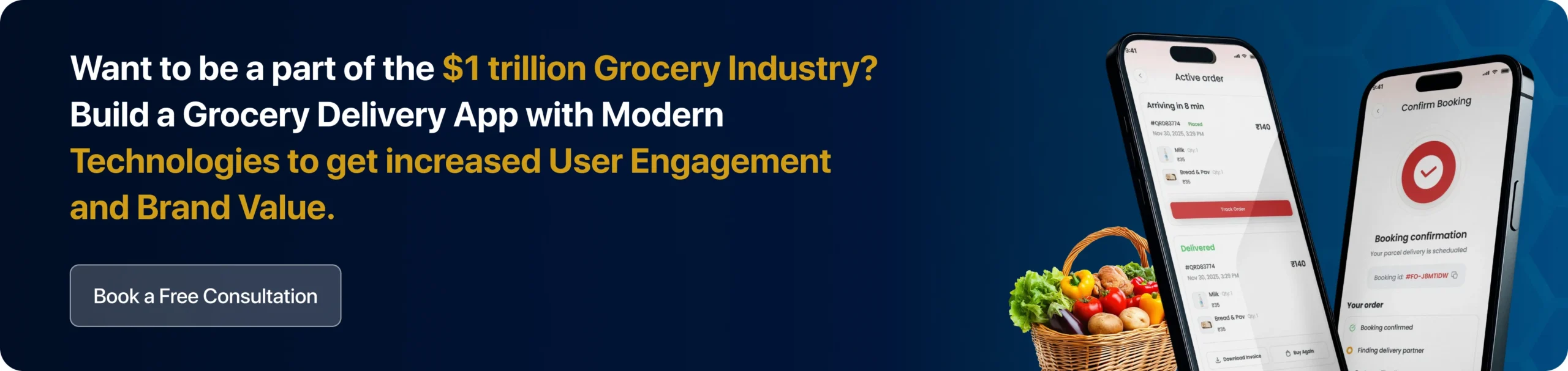 Want to be a part of the $1 trillion Grocery Industry? Build a Grocery Delivery App with Modern Technologies to get increased User Engagement and Brand Value. 