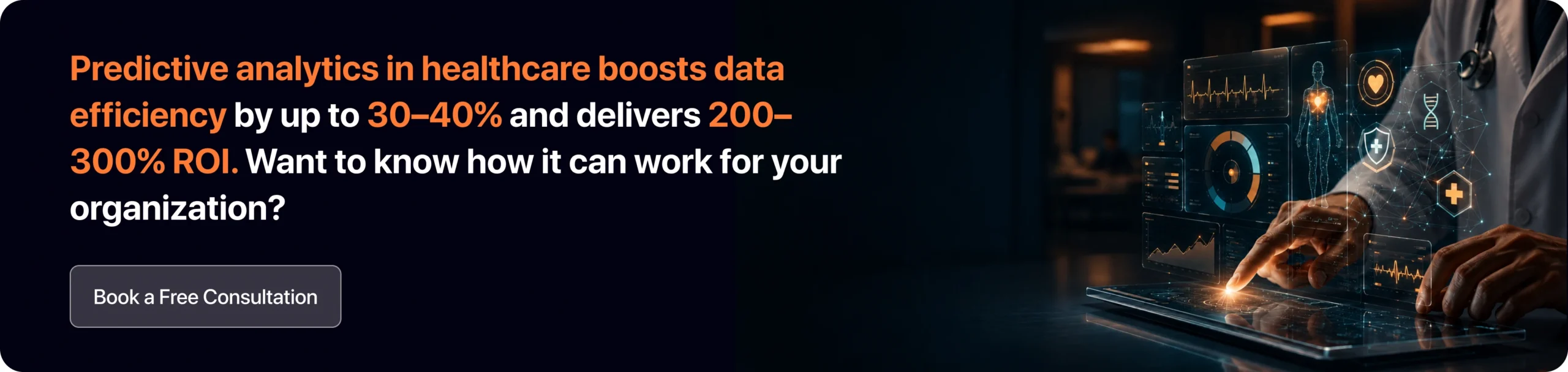 Predictive analytics in healthcare boosts data efficiency by up to 30 40% and delivers 200 300% ROI. Want to know how it can work for your organization_
