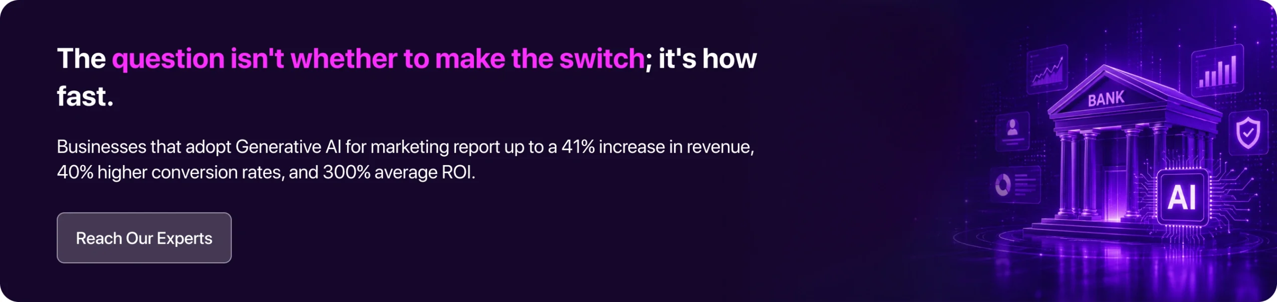 Businesses that adopt Generative AI for marketing report up to a 41% increase in revenue, 40% higher conversion rates, and 300% average ROI. 